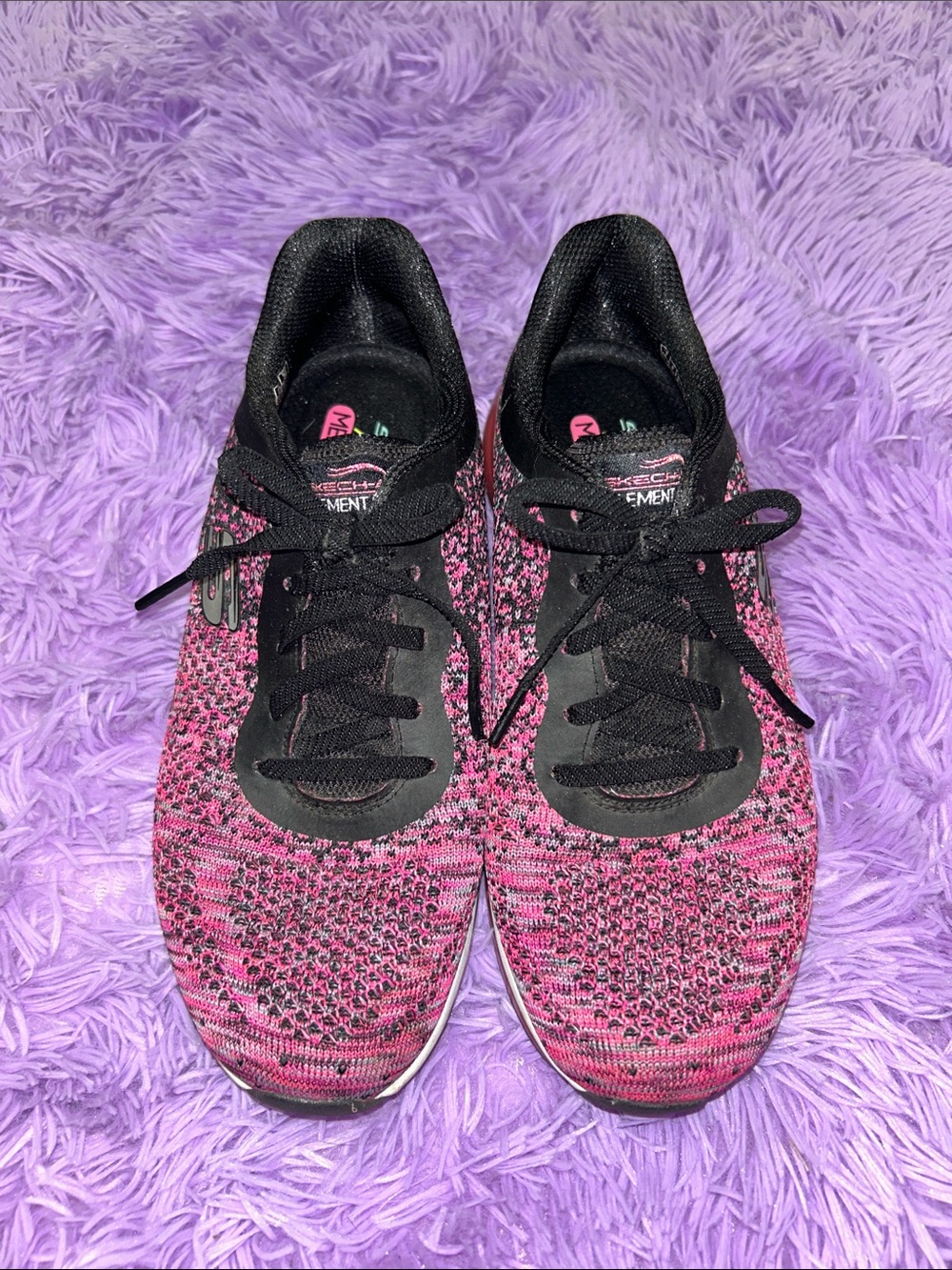 Skechers Pink and Black Knit Running Sneakers